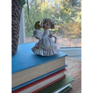 Vintage Lefton Age 6 Birthday Girl Figurine 549-6 Cake Number 6 Pink Dress